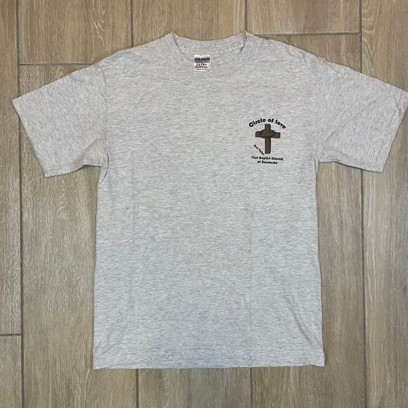 Vintage Circle of Love First Baptist Church Anadarko T-Shirt Sz S Gildan Gray - Picture 1 of 7